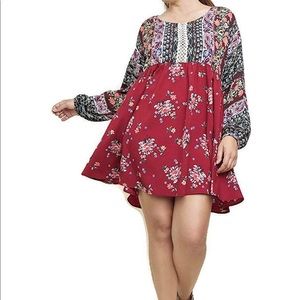 Umgee Women's Multi-Floral & Lace Dress Sz 1X